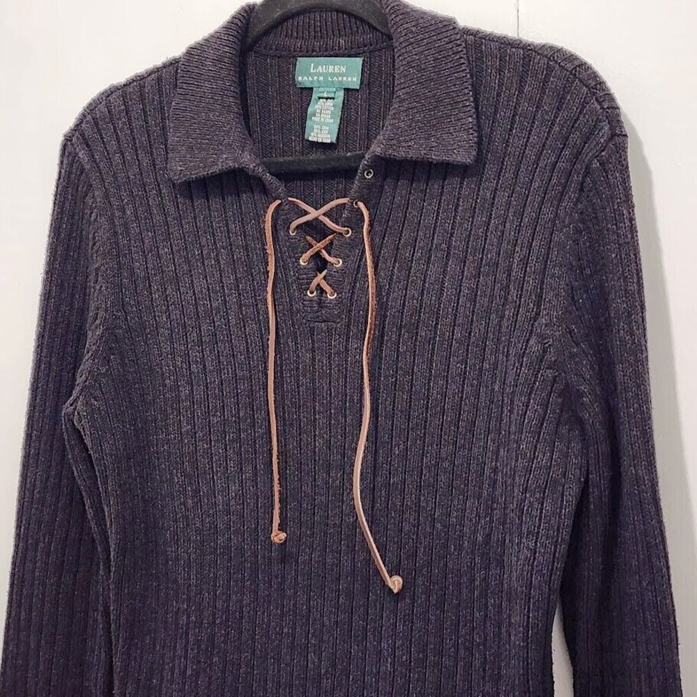 Ralph Lauren Women’s Silk Blend Leather Tie Neck Pullover Sweater Large - Picture 3 of 10